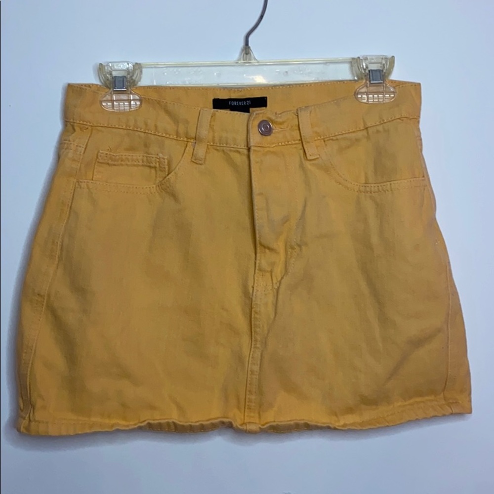 Orange denim mini skirt